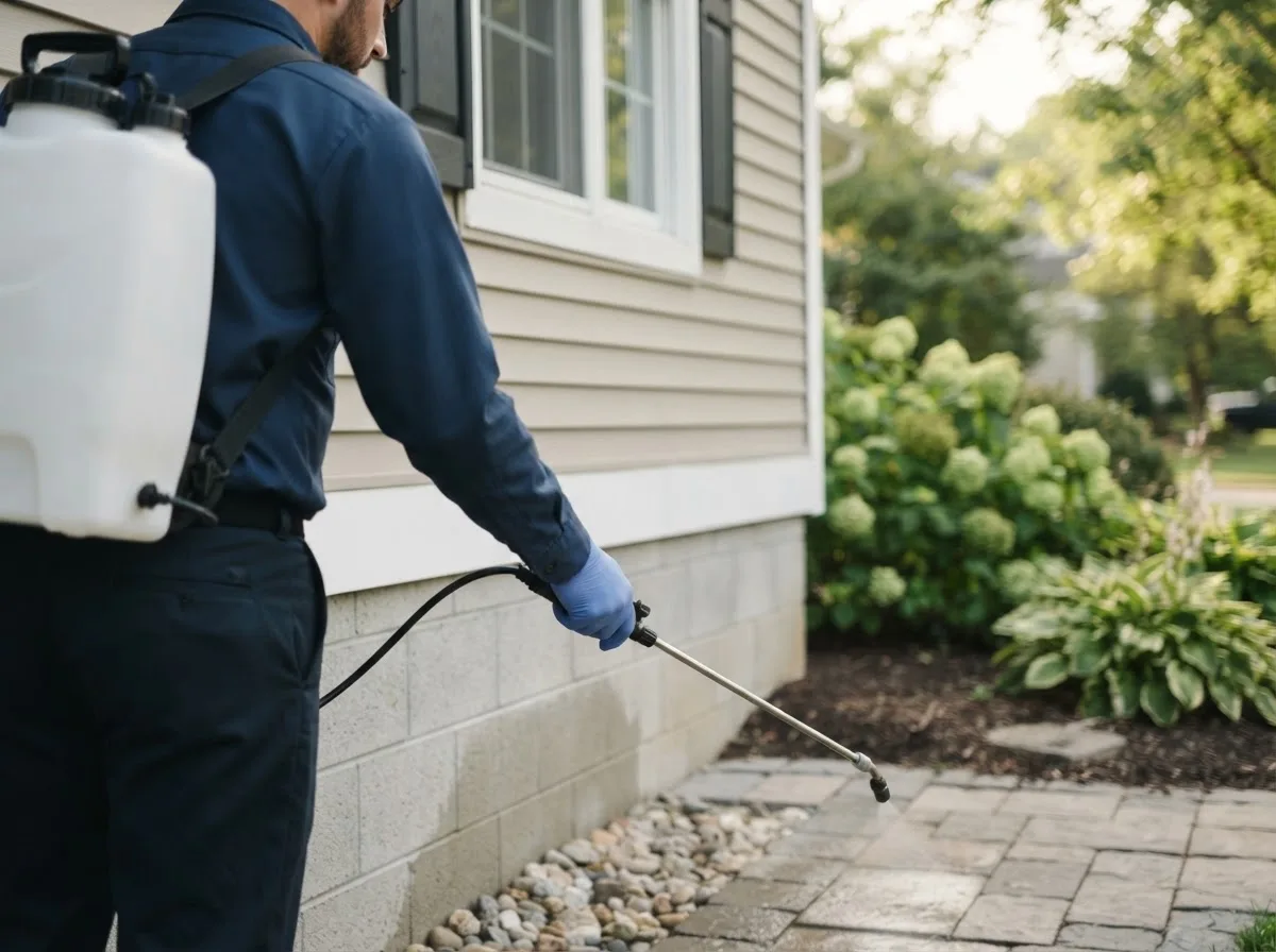 Pest control technician inspecting a home in Middletown, IN